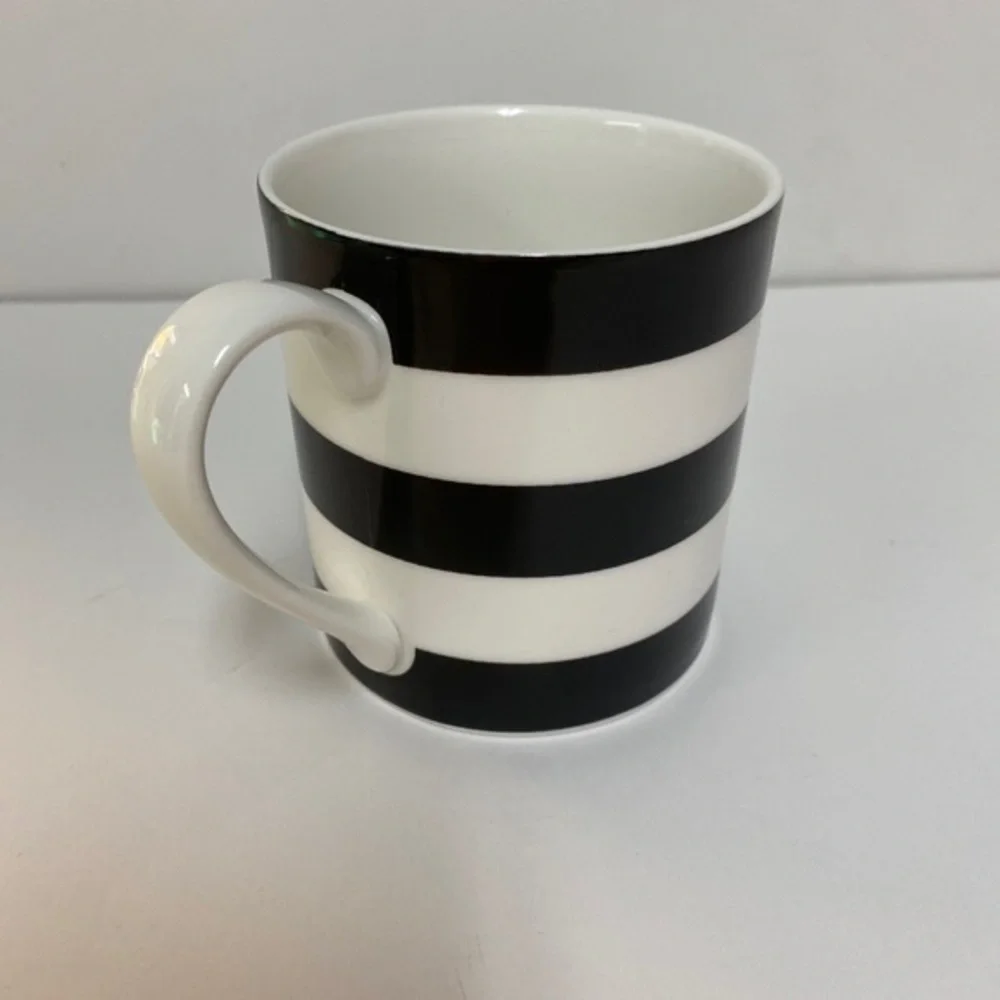 Kate Spade New York Monogram “C” Mug/Cup, 12oz, Black Stripes, Turquoise Initial - Picture 2 of 8